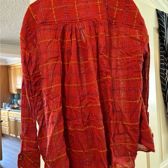 Free People red plaid blouse - Picture 2 of 3